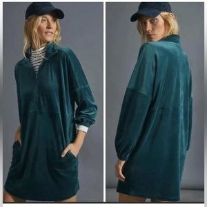 Anthropologie Saturday Sunday Forest Green Rosalind Velvet Tunic Dress #Br
